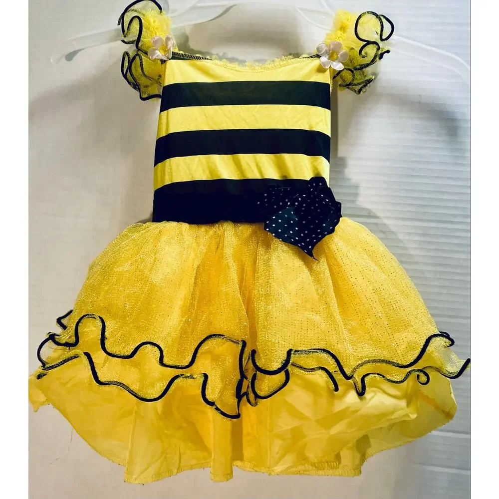Toddler Bumble Bee Dress.  Size 3T.  Black and Yellow Sparkly, ruffled.